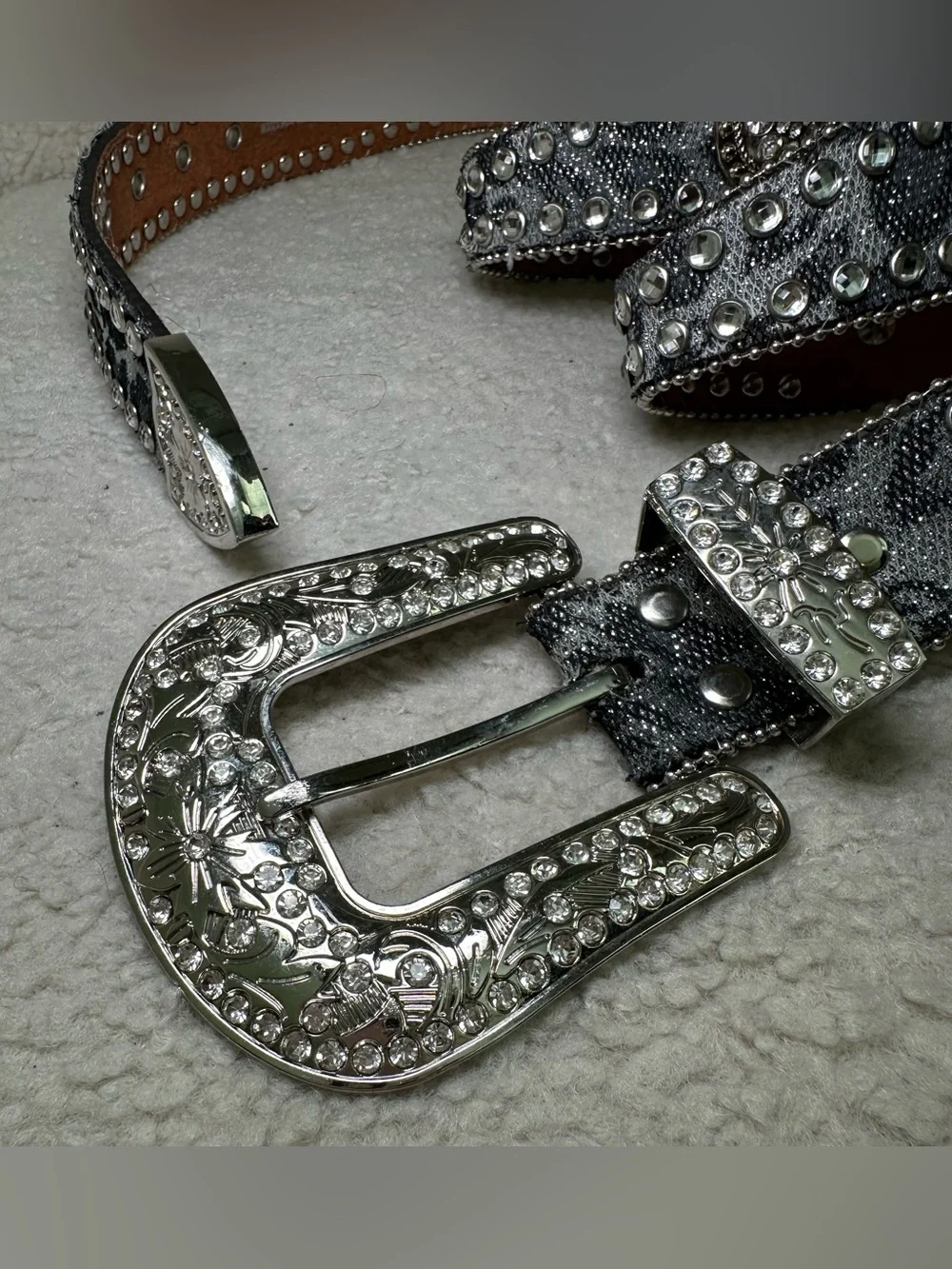 Blazin Roxx Y2K Rhinestone Belt Bling Buckle Western Cowgirl Grey Gray Leopard